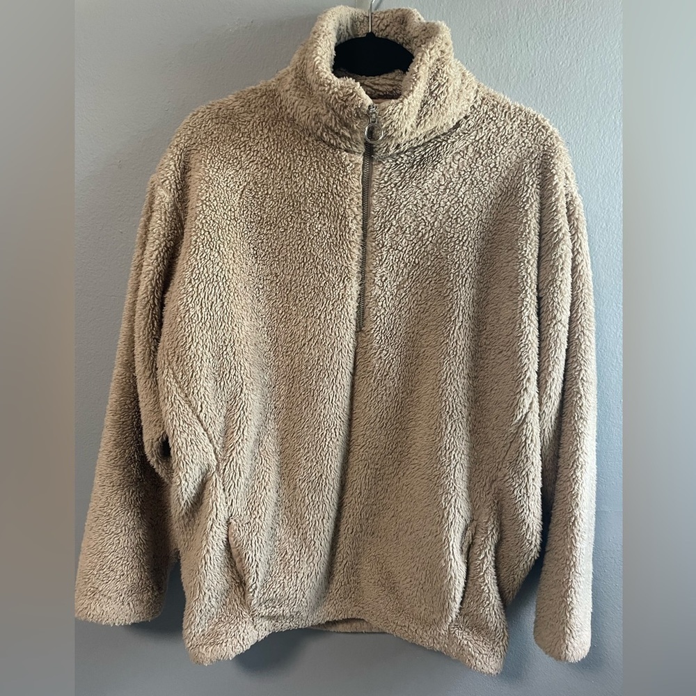 Express One Eleven oversized half zip pull over sherpa jacket. Size X-Small - Picture 2 of 6